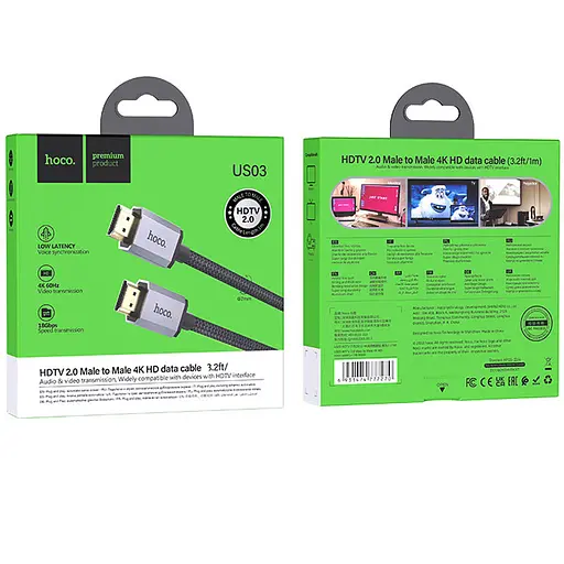 Дата кабель Hoco US03 4KHDMI Male To 4KHDMI Male (1m) Black - фото 4