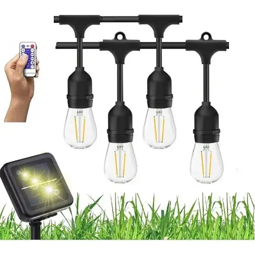 Ретро-гирлянда LED Edison 10 лампочек с солнечной панелью