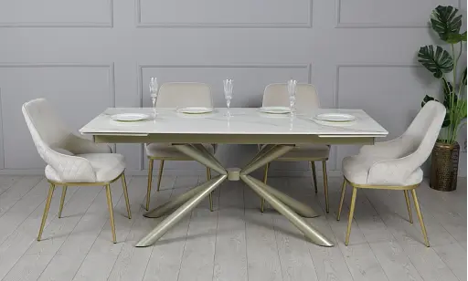 Стіл Рим обідній розкладний білий глянець 1800/2600x900x750 ноги шампань - фото 17