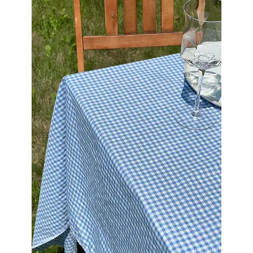 Скатертина в клітинку для столу Зефір 140х100 см Синя - фото 5