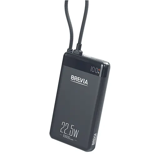 Повербанк (Power Bank) Brevia ePower 10000mAh 22,5W SuperSlim LCD чорний металік + кабель(45550SMB)