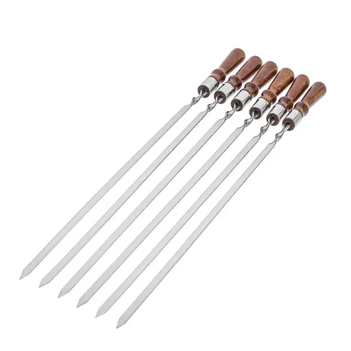 Набор шампуров из пищевой нержавеющей стали 62 см с деревянной лакированной ручкой (толщина 2 мм) 6 штук, Woodly 87495 - фото 3