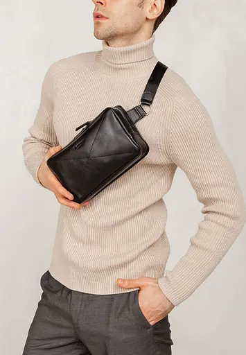 Шкіряна поясна сумка Dropbag Maxi чорна Krast - фото 10