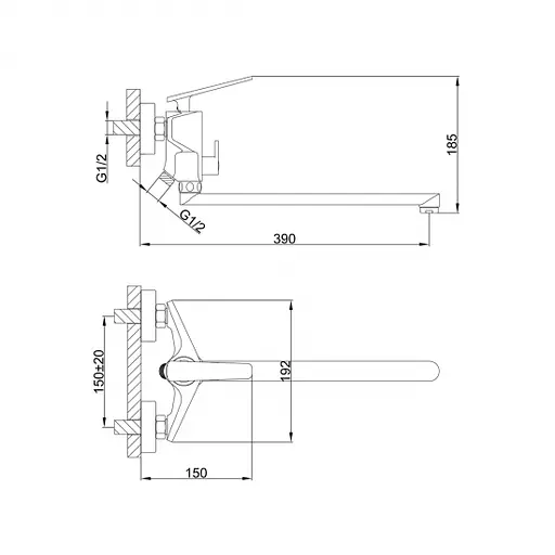 Смеситель для ванны длинный плоский гусак латунный корпус Ø35 черный/хром Frap 1/8 F2257 (H57) Черный матовый - фото 2