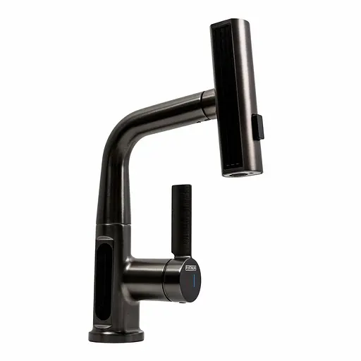 Змішувач для кухні Platinum с висувним виливом та індикатором A239 чорний - фото 2