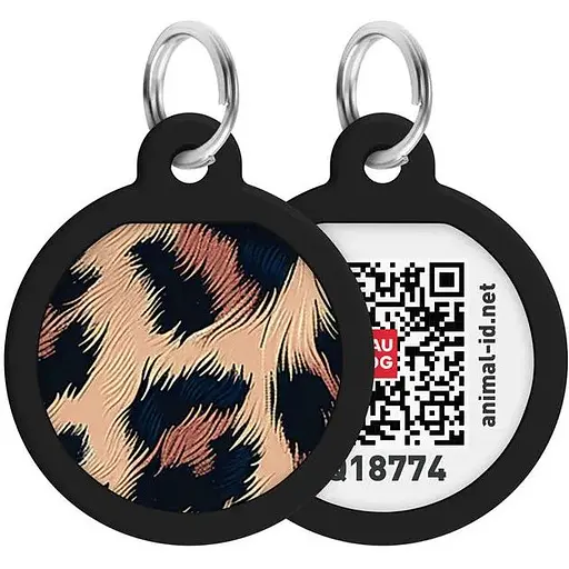 Адресник для собак і котів металевий WAUDOG Smart ID з QR паспортом малюнок Леопард коло Д 25 мм - фото 3