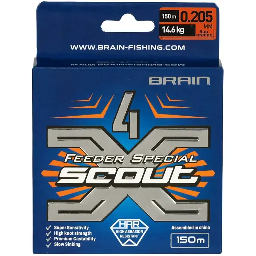 Шнур Brain Scout 4X 150 м (fluoro Orange) 0.205 мм 14.6 кг - фото 2