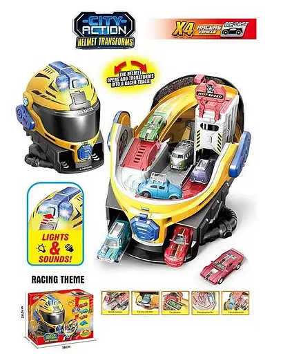 Гараж-Трек ШОЛОМ, подсветка, аудиоэффекты сирен, механический подъемник, 38x28x18 см, SK639SB