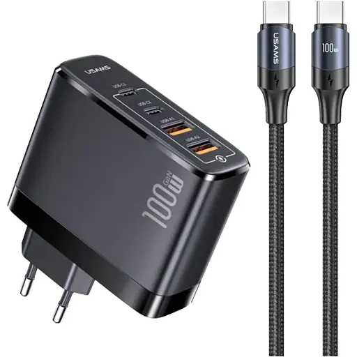 Зарядное устройство 4 порта 100 вт Usams-UC Fast Charger Kit T44 100 W 4 Gan Fast Charger - фото 1