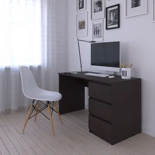 Комп'ютерний стіл Vays, письмовий, сучасний, з тумбою справа, 3 шухляды з фасадами без ручок R-1 Венге темний - фото 2