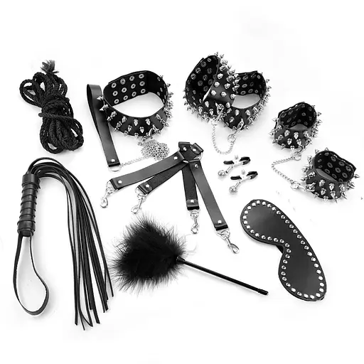 Набор Art of Sex - Spikes BDSM Set Leather, 10 предметов, натуральная кожа, Черный - фото 3