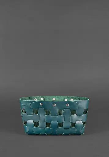 Шкіряна плетена жіноча сумка Пазл S зелена Krast - фото 3