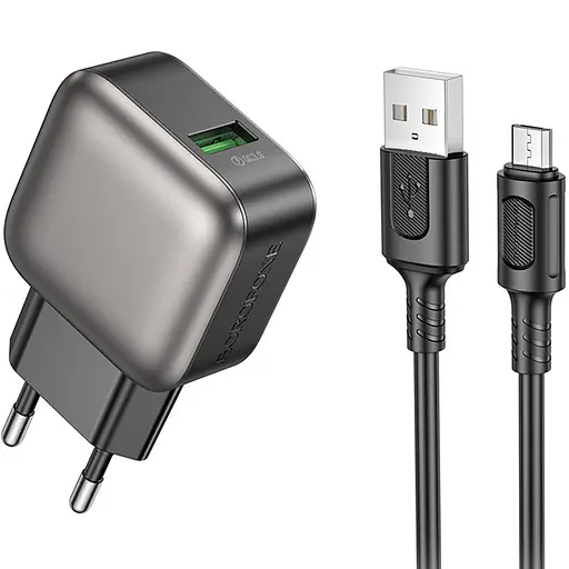 МЗП Borofone BAS52A Absolute QC3.0 18W (1USB-A) + кабель USB to MicroUSB Black
