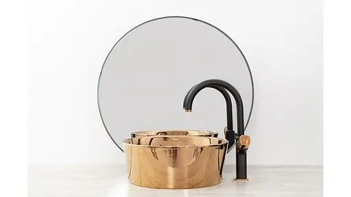 Смеситель для умывальника Rea Salto черный с вставкой розовое золото высокий REA-B6351 Черный - фото 2