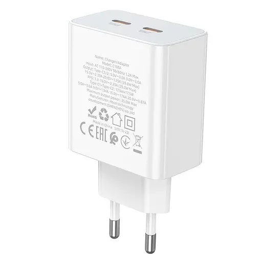 Зарядний пристрій адаптер живлення мережевий Hoco C108A Leader 2 порти USB-C 35 W - фото 6