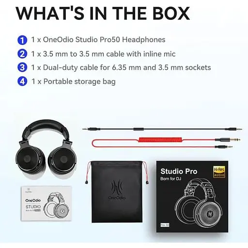 Навушники OneOdio Pro 50 3,5мм/6,35мм Black (Pro 50 Black) - фото 3