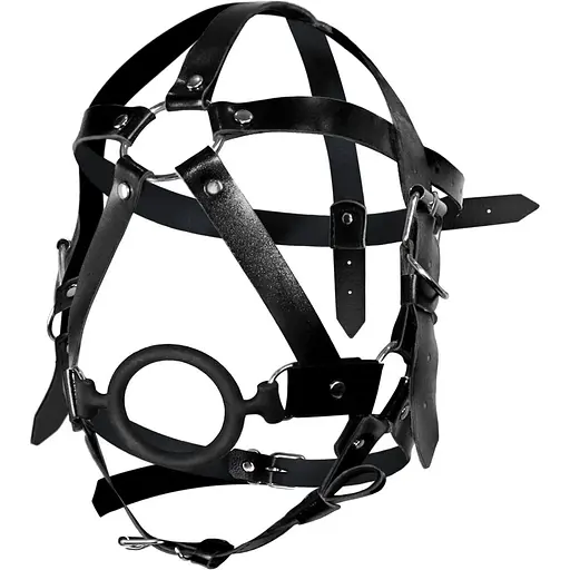 Кляп-маска с силиконовым кольцом Art of Sex - Tamer, Натуральная кожа, цвет Черный