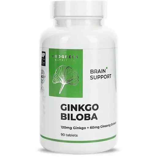Экстракт гинкго билоба и женьшеня корейского Progress Nutrition Ginkgo Biloba + Ginseng Extracts, 90 таблеток для поддержания памяти и концентрации внимания - фото 1