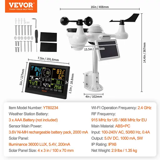Метеостанция с солнечной панелью VEVOR Profi 7-в-1 Wi-Fi - фото 8