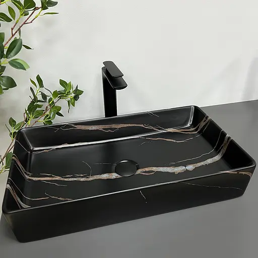 Умивальник VBI Triest black stone matt накладний VBI-012703, Чорний матовий - фото 3