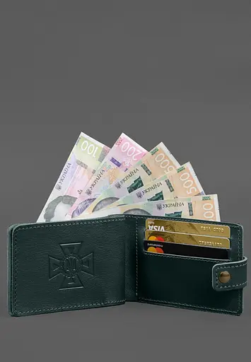 Кожаная обложка-портмоне на удостоверение ГСЧС зеленая - фото 5