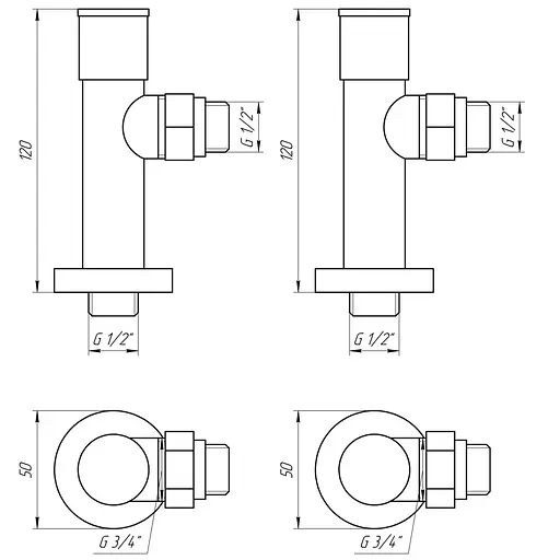 Набір Кран вентильний кутовий з американкою Solomon Lux 1/2″ 7777 (2шт.) White 000020285 - фото 6