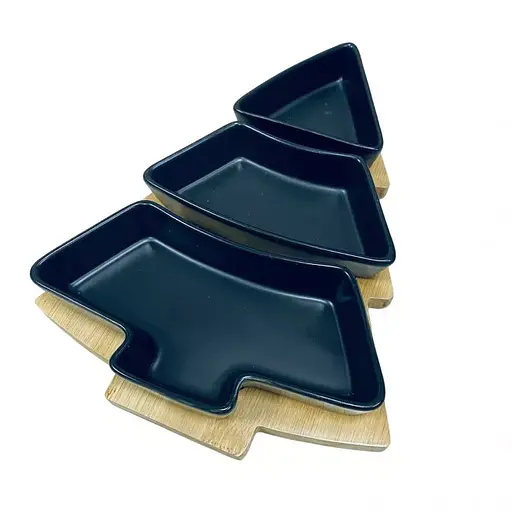 Менажница 26x15x5 см на подставке Olens 8030-389 на 3 секции елка Черный - фото 1