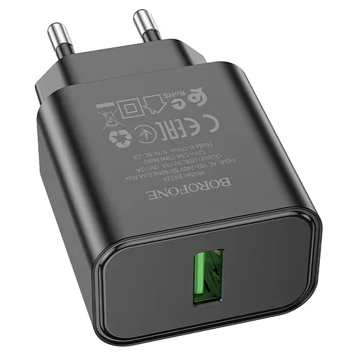 МЗП Borofone BA72A Spring QC3.0 (1USB-A) Black - фото 2