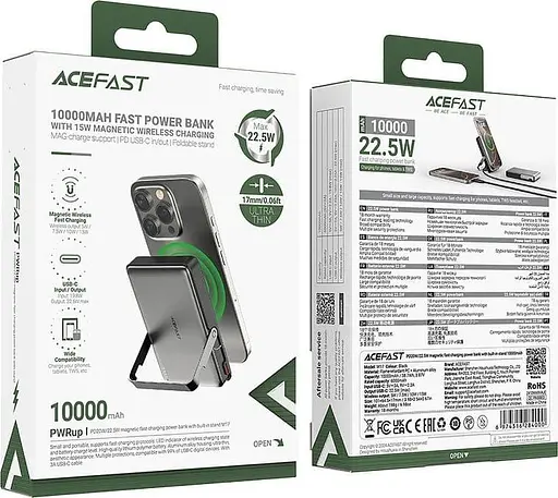 Павербанк Acefast Magnetic Wireless Black 10 000 mAh / 22.5 Вт (6974316284000) - фото 6