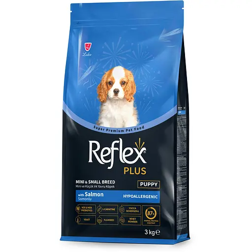Сухий корм для цуценят малих порід Reflex Plus повноцінний та збалансований з лососем 3 кг 