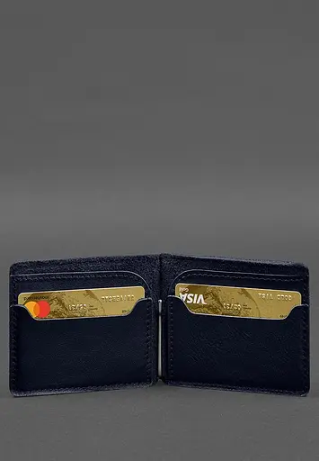 Кожаное портмоне 13.0 зажим синий краст - фото 4