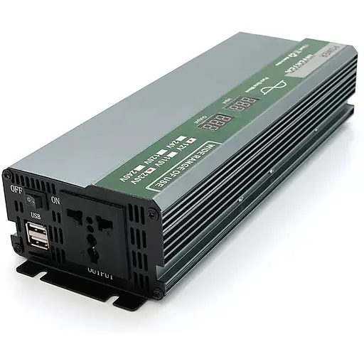 Інвертор напруги Demuda DMDPSW-800W, 12V/220V, 800W з правильною синусоїдою, 1 універсальна розетка, 2 USB, клемні дроти, Q20