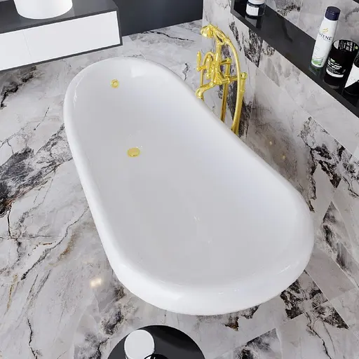 Ванна окремостояча матова Amdcon Symphony 167x78 чорна з литого каменю золоті ніжки SYMFONYA_167_g_BLACK_MAT Чорний матовий - фото 3