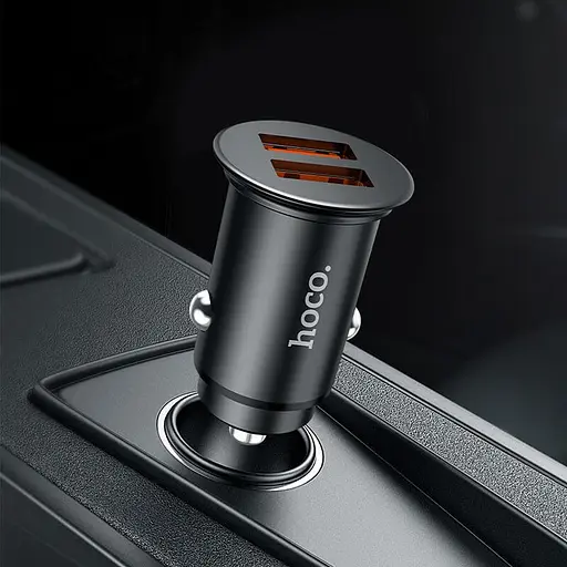 Адаптер автомобильный HOCO Micro USB Cable Developer dual port car charger set NZ1 36W набор черный - фото 3