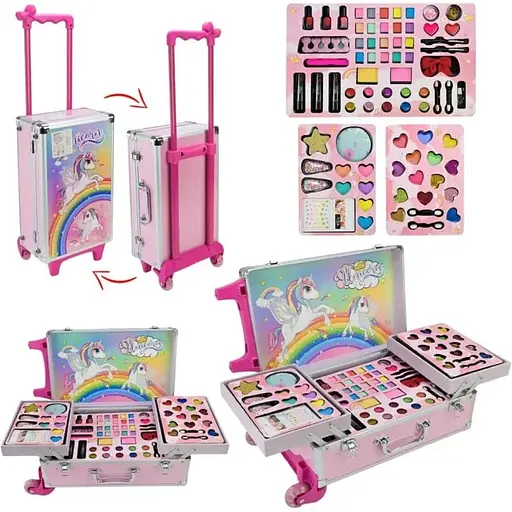 Дитячий набір стиліста  FT2066 у валізі з косметикою та аксесуарами з дизайном Єдинорожки - фото 1