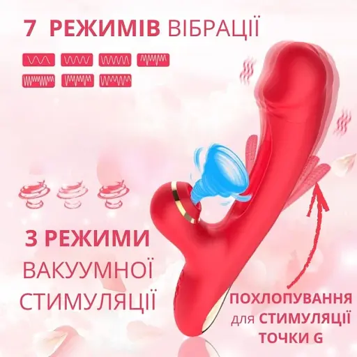 Вибратор I’MCUM Pulse Touch с вакуумной стимуляцией клитора и язычками для точки G Красный (IM-ZDB330) - фото 3