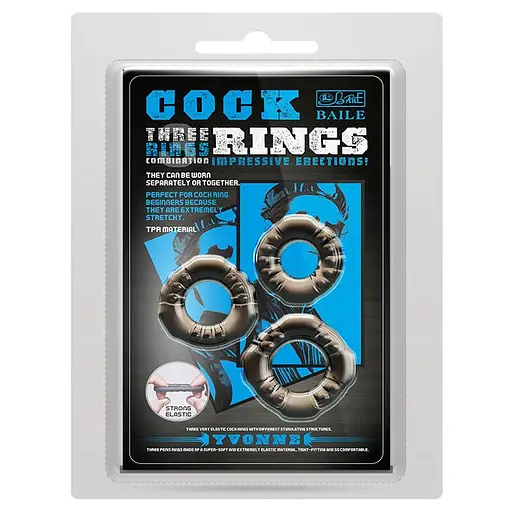 Набор эрекционных колец Baile Cock ring Yvonne Set 3 шт. чёрный - фото 2