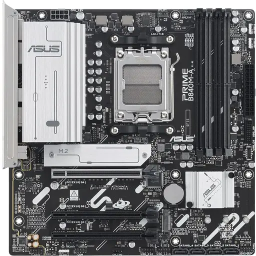 Материнская плата Asus AM5 Prime B840M-A-CSM, B840, 4xDDR5, Int.Video (CPU), 4xSATA3, 3xM.2, 1xPCI-E 4.0 x16, 2xPCI-E 3.0 x16, Realtek 7.1, Realtek 2.5Gb, 5xUSB 3.2 / 6xUSB 2.0, HDMI/2xDP, MicroATX