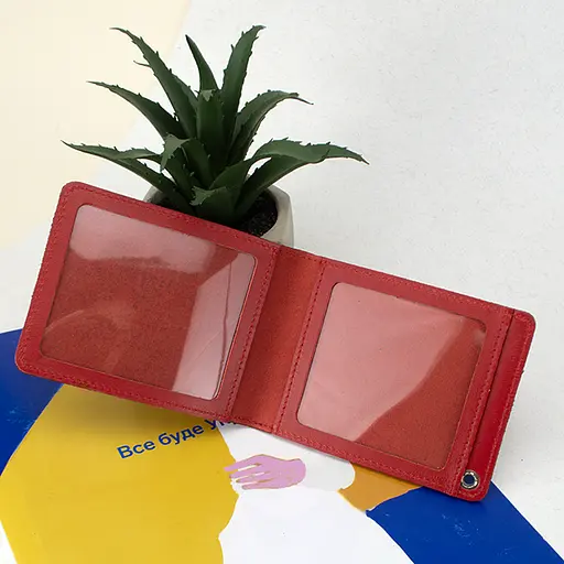 Обложка на служебное удостоверение красная кожаная - фото 2