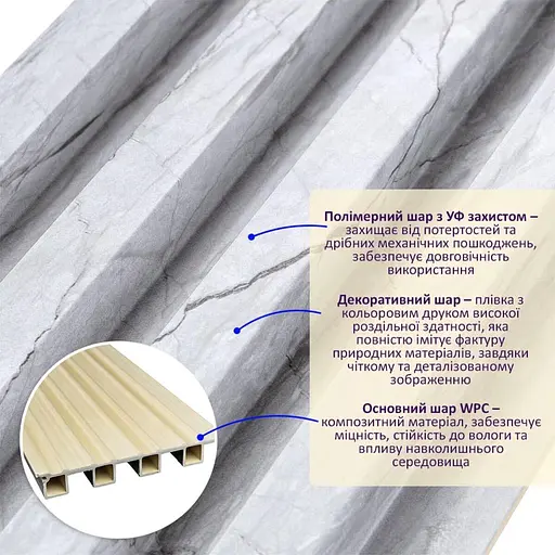 Рейка декоративна Wall Sticker WPC стінова 3000х160х23 мм Мармур SW-00001862 - фото 2