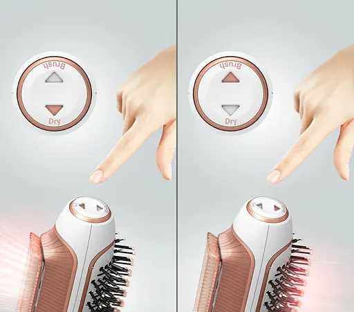 Фен Rowenta-щетка Reverso Dry&Brush 2в1, 1200Вт, 3 режима, ионизация, холодный обдув, насадок-2, керамика, бело-золотистый - фото 6