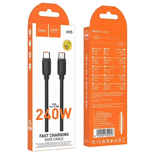 Дата кабель Hoco X115 Surpass Type-C to Type-C 240W (1m) Black - фото 2