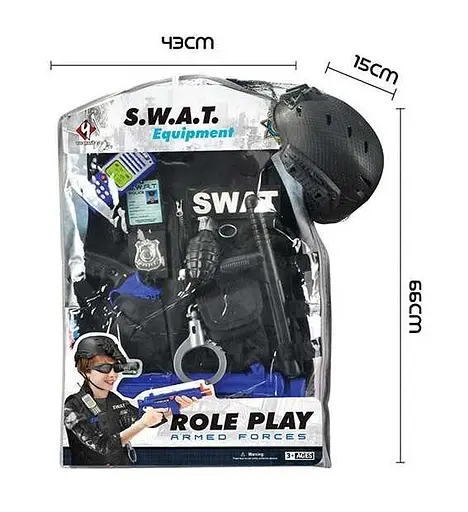 Набор полицейского S 012 A, каска, пистолет, автомат, граната, наручники, рация, в пакете (6981815401227) - фото 1