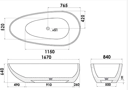 Ванна окремостояча глянцева Amdcon Palmyra 167x84 з литого каменю PALMYRA_167_HL Білий - фото 6