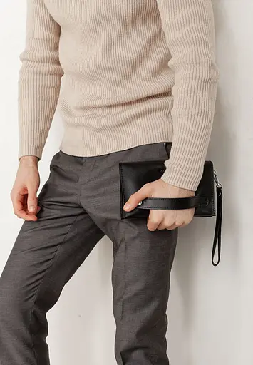 Шкіряний чоловічий клатч-барсетка 3.0 чорний краст - фото 10