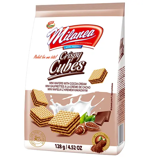 Конфеты вафельные Lumar Milanea Crispy Cubes с какао-кремовой начинкой 128 г - фото 1