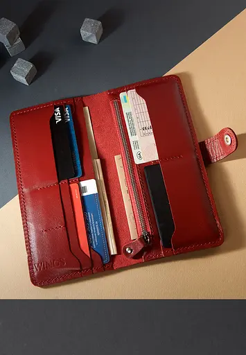 Кожаный портмоне Classic красный - фото 4