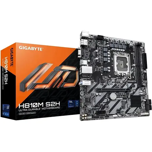 Материнская плата Gigabyte LGA1851, H810M S2H, H810, 2xDDR5, 1xPCI-E 4.0 x16, 1xPCI-E 3.0 x1, 4xSATA3, 1xM.2, Realtek 7.1, Realtek GbE, VGA/HDMI/DP, MicroATX - фото 2