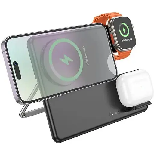 Беспроводная зарядка Hoco CQ1 3в1 для iPhone, iWatch/Airpods на 5-15W черная - фото 7