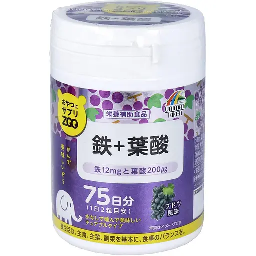 Жувальні таблетки Unimat Riken Zoo з залізом та фолієвою кислотою зі смаком винограду 150 шт.